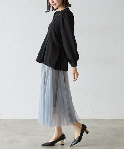 【Mサイズ】パフスリーブ切替ペプラムカットソー｜フレアシルエット｜chou chou 14042565