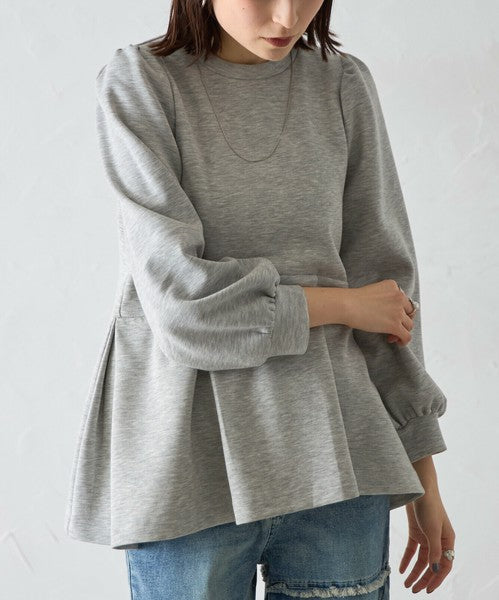 【Mサイズ】パフスリーブ切替ペプラムカットソー｜フレアシルエット｜chou chou 14042565