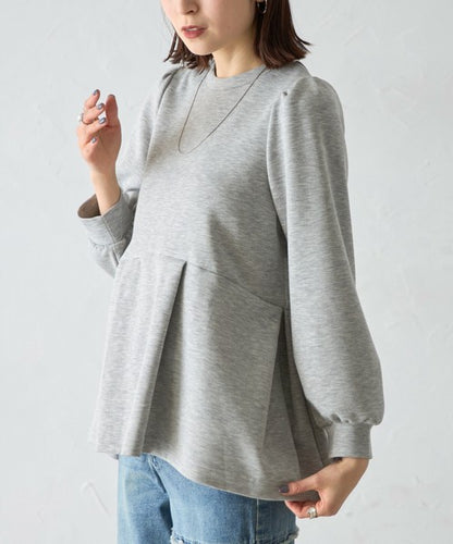 【Mサイズ】パフスリーブ切替ペプラムカットソー｜フレアシルエット｜chou chou 14042565