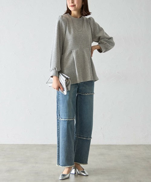 【Mサイズ】パフスリーブ切替ペプラムカットソー｜フレアシルエット｜chou chou 14042565