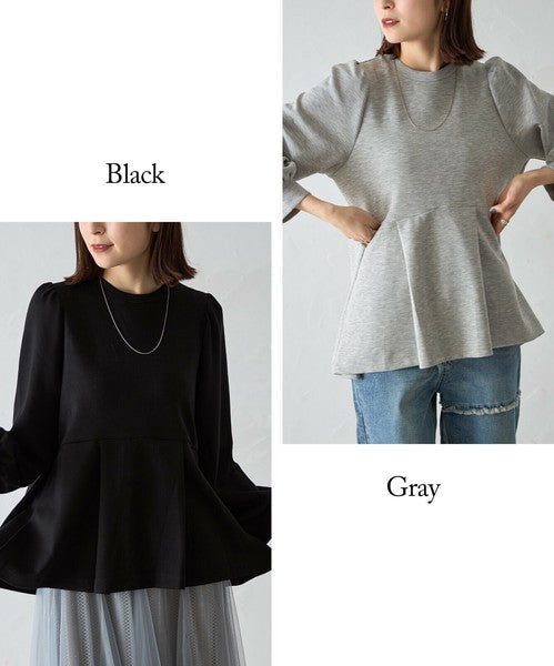 【Mサイズ】パフスリーブ切替ペプラムカットソー｜フレアシルエット｜chou chou 14042565