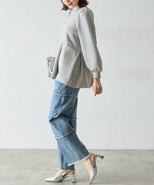 【Mサイズ】パフスリーブ切替ペプラムカットソー｜フレアシルエット｜chou chou 14042565