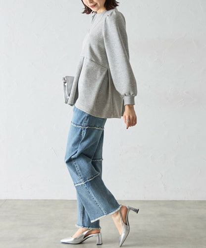 【Mサイズ】パフスリーブ切替ペプラムカットソー｜フレアシルエット｜chou chou 14042565