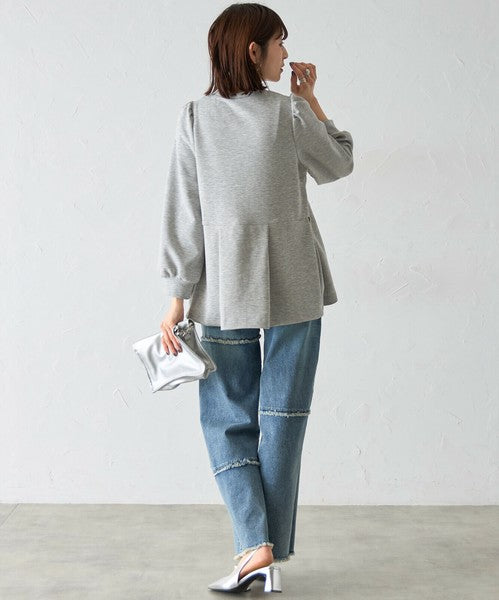 【Mサイズ】パフスリーブ切替ペプラムカットソー｜フレアシルエット｜chou chou 14042565