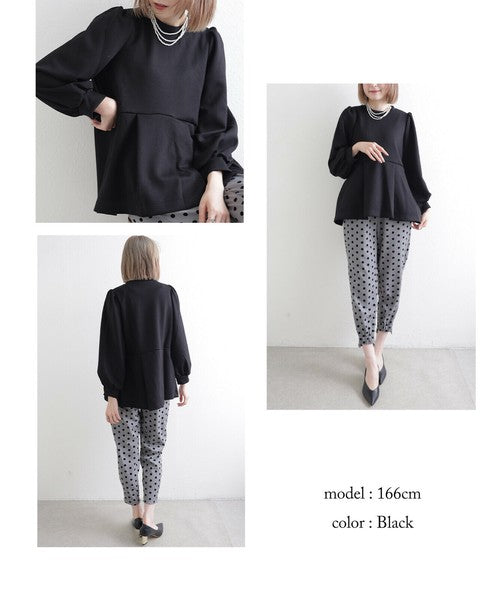 【Mサイズ】パフスリーブ切替ペプラムカットソー｜フレアシルエット｜chou chou 14042565