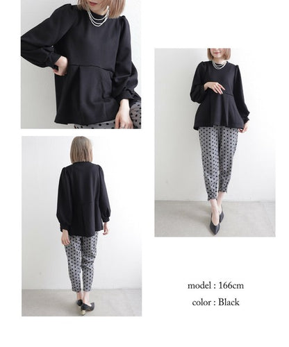 【Mサイズ】パフスリーブ切替ペプラムカットソー｜フレアシルエット｜chou chou 14042565