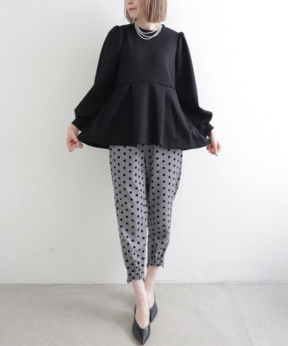 【Mサイズ】パフスリーブ切替ペプラムカットソー｜フレアシルエット｜chou chou 14042565