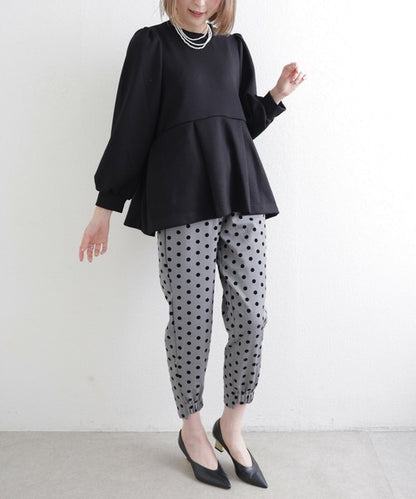 【Mサイズ】パフスリーブ切替ペプラムカットソー｜フレアシルエット｜chou chou 14042565