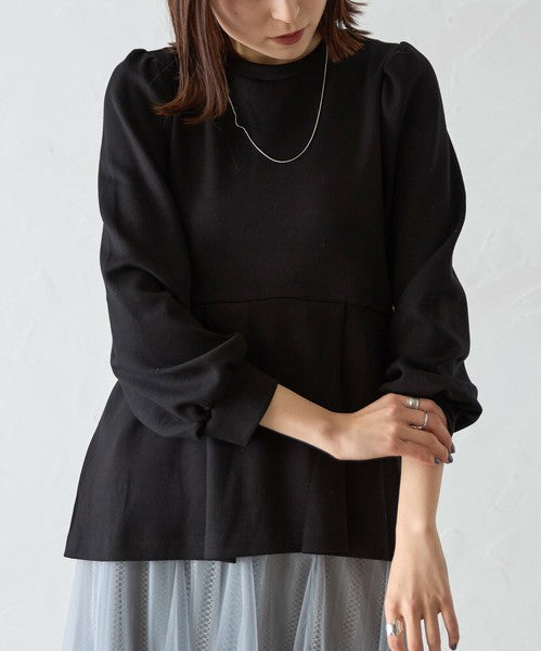 【Mサイズ】パフスリーブ切替ペプラムカットソー｜フレアシルエット｜chou chou 14042565