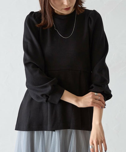 【Mサイズ】パフスリーブ切替ペプラムカットソー｜フレアシルエット｜chou chou 14042565