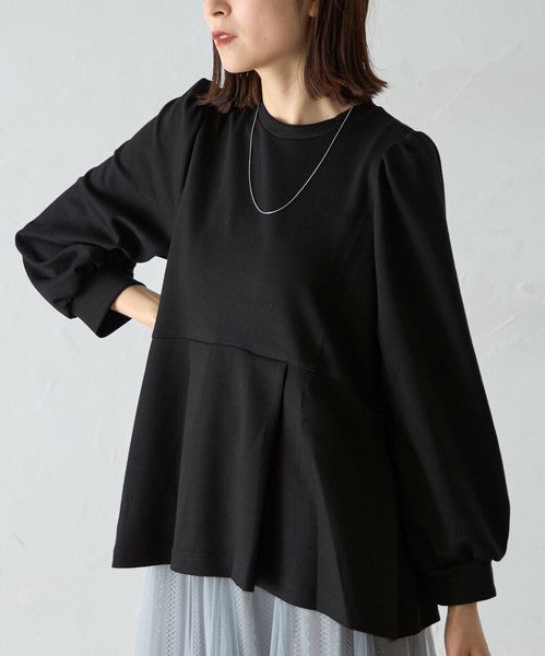【Mサイズ】パフスリーブ切替ペプラムカットソー｜フレアシルエット｜chou chou 14042565
