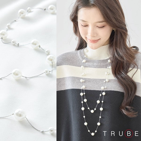 フェイクパール繊細チェーンネックレス｜TRUBE