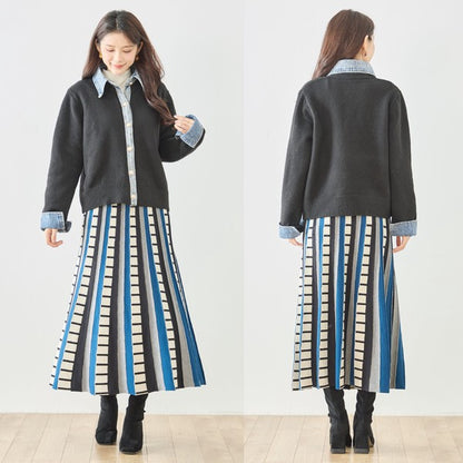 【M〜L】デニム衿コンビニットプルオーバーカーディガン｜異素材ミックス・大人カジュアル・着回し万能｜N22-221A