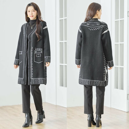 【M〜L】だまし絵ステッチデザインロングカーディガン｜体型カバー・大人可愛い・ロング丈・TRUBE・N25-244