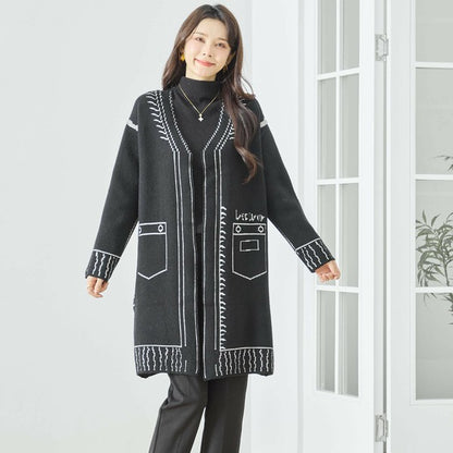 【M〜L】だまし絵ステッチデザインロングカーディガン｜体型カバー・大人可愛い・ロング丈・TRUBE・N25-244