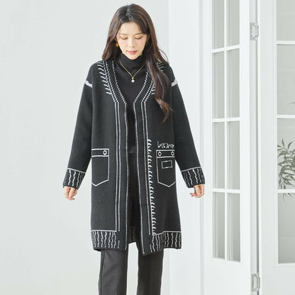 【M〜L】だまし絵ステッチデザインロングカーディガン｜体型カバー・大人可愛い・ロング丈・TRUBE・N25-244