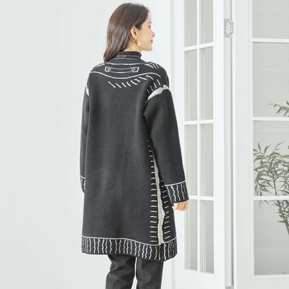 【M〜L】だまし絵ステッチデザインロングカーディガン｜体型カバー・大人可愛い・ロング丈・TRUBE・N25-244