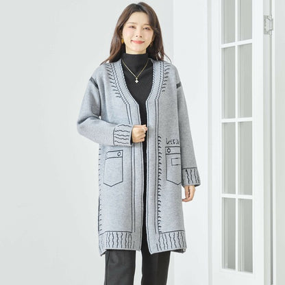 【M〜L】だまし絵ステッチデザインロングカーディガン｜体型カバー・大人可愛い・ロング丈・TRUBE・N25-244