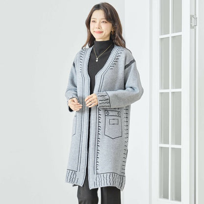 【M〜L】だまし絵ステッチデザインロングカーディガン｜体型カバー・大人可愛い・ロング丈・TRUBE・N25-244