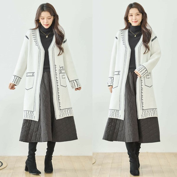 【M〜L】だまし絵ステッチデザインロングカーディガン｜体型カバー・大人可愛い・ロング丈・TRUBE・N25-244