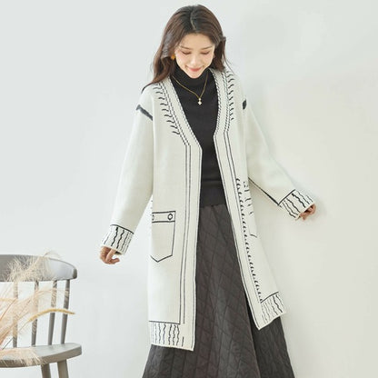 【M〜L】だまし絵ステッチデザインロングカーディガン｜体型カバー・大人可愛い・ロング丈・TRUBE・N25-244