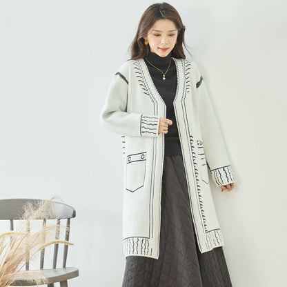 【M〜L】だまし絵ステッチデザインロングカーディガン｜体型カバー・大人可愛い・ロング丈・TRUBE・N25-244