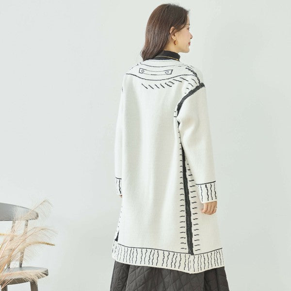 【M〜L】だまし絵ステッチデザインロングカーディガン｜体型カバー・大人可愛い・ロング丈・TRUBE・N25-244