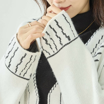 【M〜L】だまし絵ステッチデザインロングカーディガン｜体型カバー・大人可愛い・ロング丈・TRUBE・N25-244