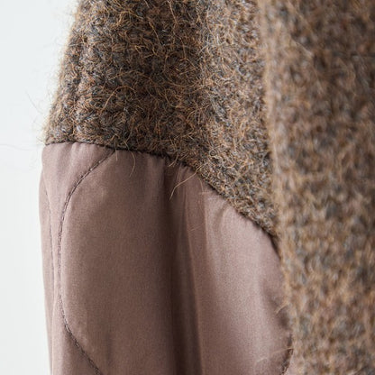 【L〜LL】キルト袖×モコモコ異素材コンビカーディガン｜体型カバー・暖かい・軽量アウター・TRUBE・N25-313