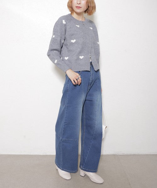 【フリー】ハート柄ダブルジップニットカーディガン｜大人可愛い・着映え・chouchou・14079646