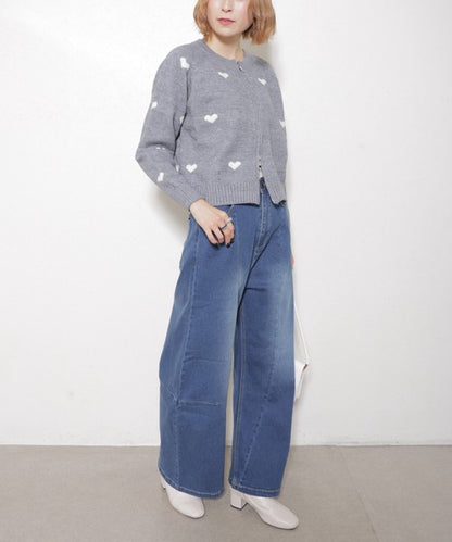 【フリー】ハート柄ダブルジップニットカーディガン｜大人可愛い・着映え・chouchou・14079646