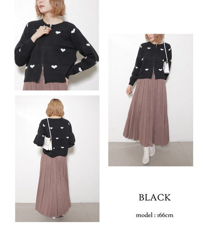 【フリー】ハート柄ダブルジップニットカーディガン｜大人可愛い・着映え・chouchou・14079646