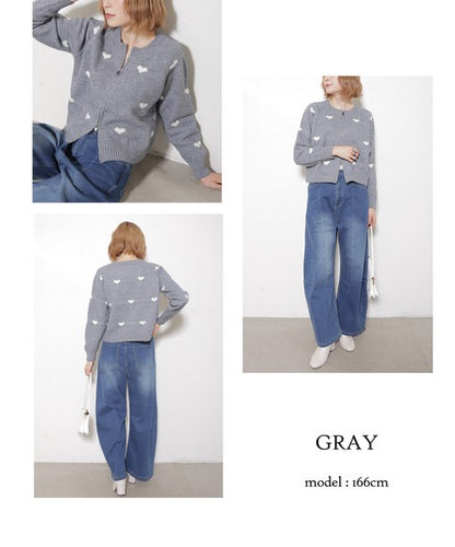 【フリー】ハート柄ダブルジップニットカーディガン｜大人可愛い・着映え・chouchou・14079646