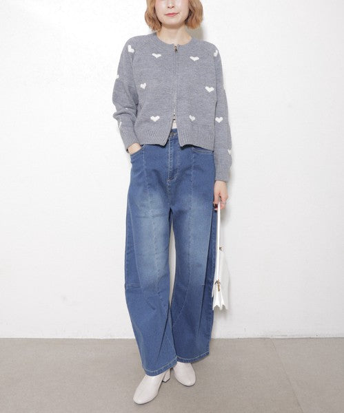 【フリー】ハート柄ダブルジップニットカーディガン｜大人可愛い・着映え・chouchou・14079646