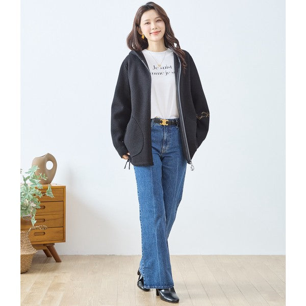 【M〜L】フード付きバックデザインニットブルゾン｜体型カバー・あったか・大人カジュアル・TRUBE・N25-163A