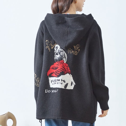 【M〜L】フード付きバックデザインニットブルゾン｜体型カバー・あったか・大人カジュアル・TRUBE・N25-163A