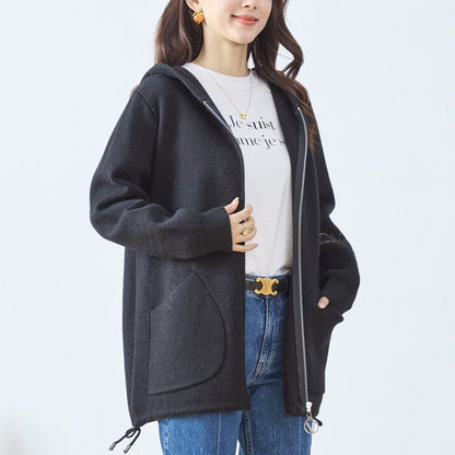 【M〜L】フード付きバックデザインニットブルゾン｜体型カバー・あったか・大人カジュアル・TRUBE・N25-163A