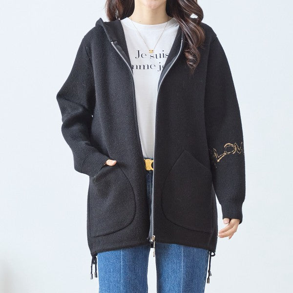 【M〜L】フード付きバックデザインニットブルゾン｜体型カバー・あったか・大人カジュアル・TRUBE・N25-163A