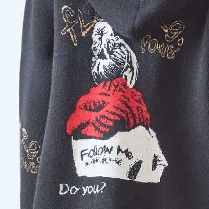 【M〜L】フード付きバックデザインニットブルゾン｜体型カバー・あったか・大人カジュアル・TRUBE・N25-163A