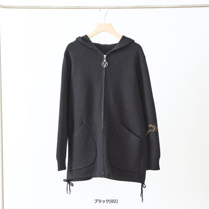 【M〜L】フード付きバックデザインニットブルゾン｜体型カバー・あったか・大人カジュアル・TRUBE・N25-163A