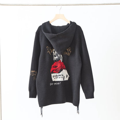 【M〜L】フード付きバックデザインニットブルゾン｜体型カバー・あったか・大人カジュアル・TRUBE・N25-163A