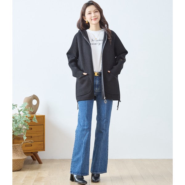 【M〜L】フード付きバックデザインニットブルゾン｜体型カバー・あったか・大人カジュアル・TRUBE・N25-163A