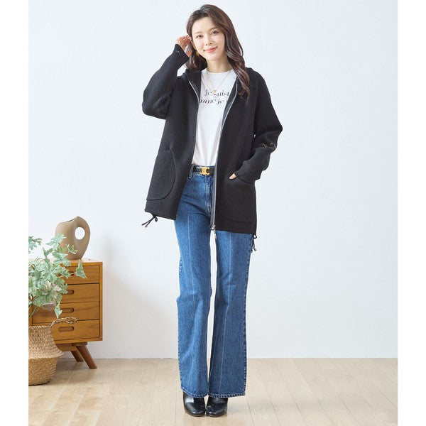 【M〜L】フード付きバックデザインニットブルゾン｜体型カバー・あったか・大人カジュアル・TRUBE・N25-163A