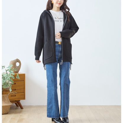 【M〜L】フード付きバックデザインニットブルゾン｜体型カバー・あったか・大人カジュアル・TRUBE・N25-163A