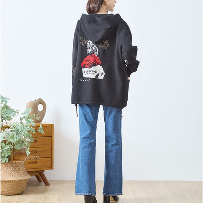 【M〜L】フード付きバックデザインニットブルゾン｜体型カバー・あったか・大人カジュアル・TRUBE・N25-163A