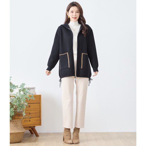 【M〜L】異素材パッチワークフーディカーディガン｜軽量あったか・大人カジュアル・TRUBE・N25-161A