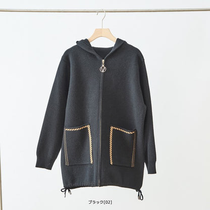 【M〜L】異素材パッチワークフーディカーディガン｜軽量あったか・大人カジュアル・TRUBE・N25-161A
