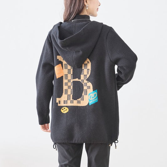 【M〜L】異素材パッチワークフーディカーディガン｜軽量あったか・大人カジュアル・TRUBE・N25-161A