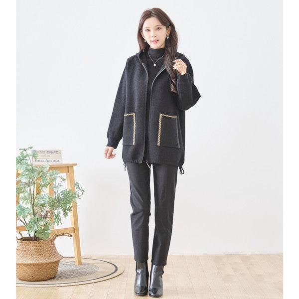 【M〜L】異素材パッチワークフーディカーディガン｜軽量あったか・大人カジュアル・TRUBE・N25-161A