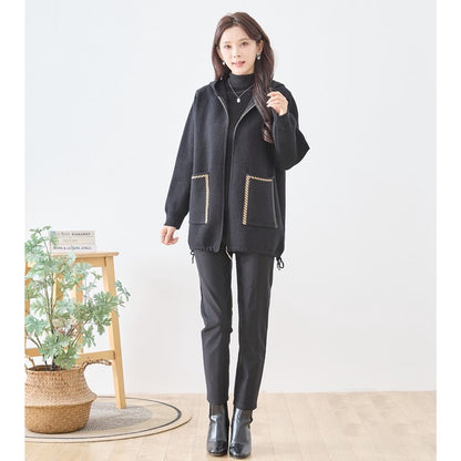 【M〜L】異素材パッチワークフーディカーディガン｜軽量あったか・大人カジュアル・TRUBE・N25-161A